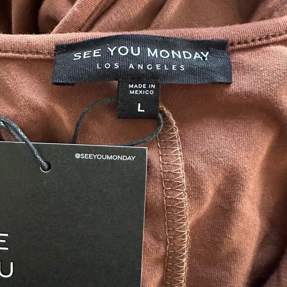 See You Monday Women Sleeveless Open Side Brown Midi Bodycon Dress Size L - NWT - Picture 4 of 8